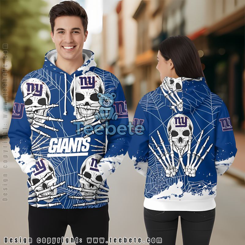 New York Giants Skull Fire 3D Hoodie Black Blue Mens New York Giants Skull Fire 3D Hoodie Black Blue Mens