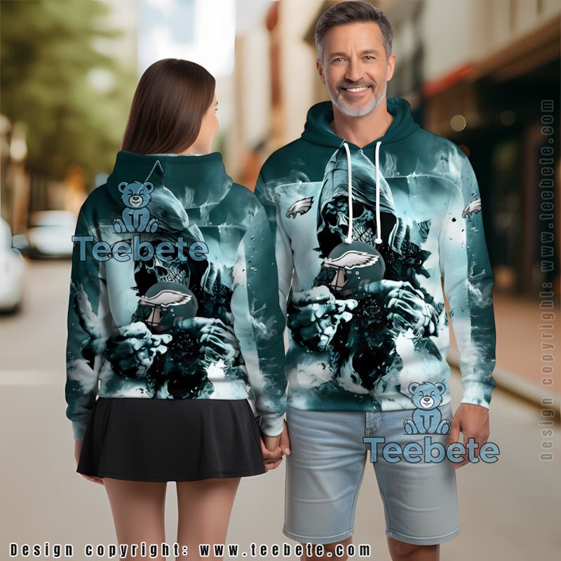 Philadelphia Eagles Skull 3D Hoodie Black Grey