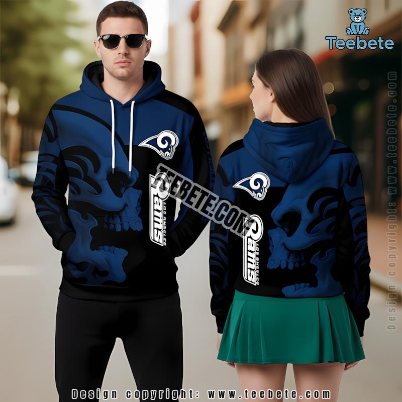 Skull Halloween Punisher Los Angeles Rams 3D Hoodie Graphic Blue Black