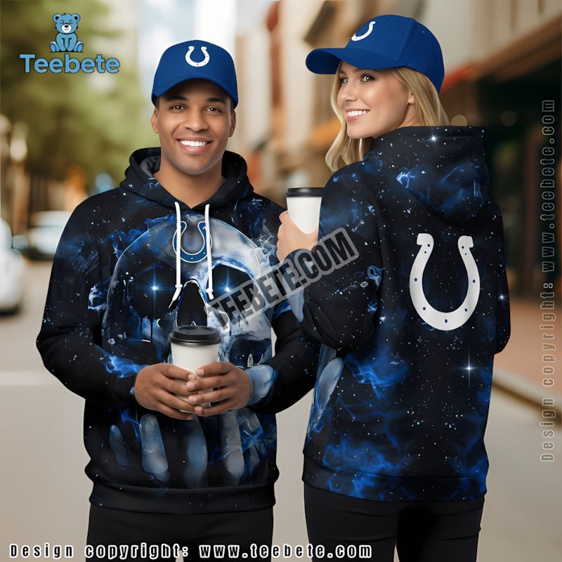 Indianapolis Colts Skull Halloween 3D Hoodie White Blue Youth