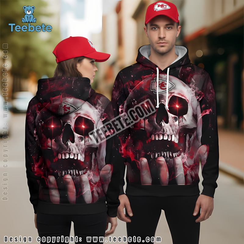 Kansas City Chiefs Skull Hand 3D Hoodie Red Black Womens