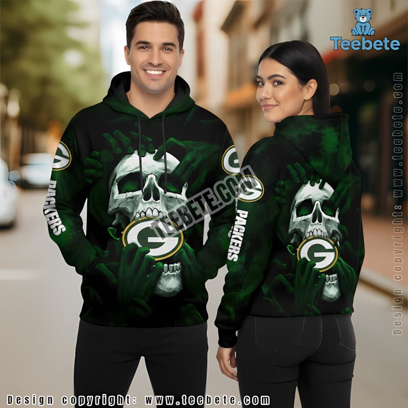 Green Bay Packers Skull Horror Hand 3D Hoodie Black Green Men