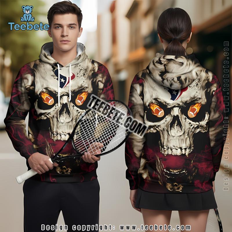 Skull Houston Texans 3D Hoodie Red Grey Mens