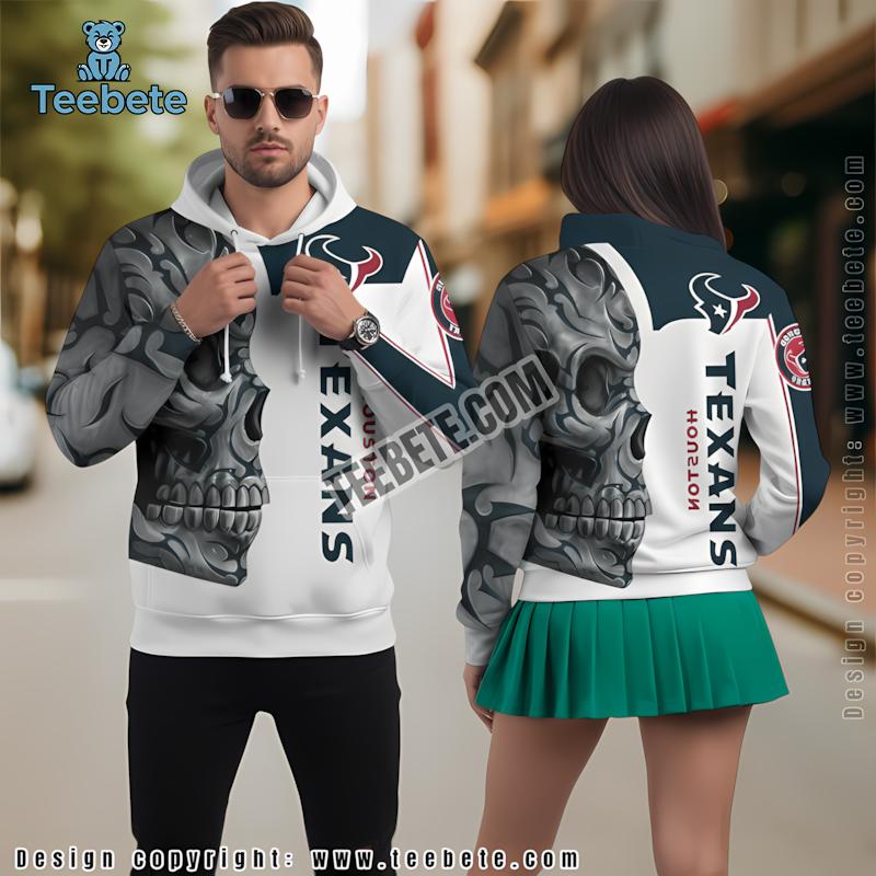 Skull Houston Texans 3D Hoodie White Blue