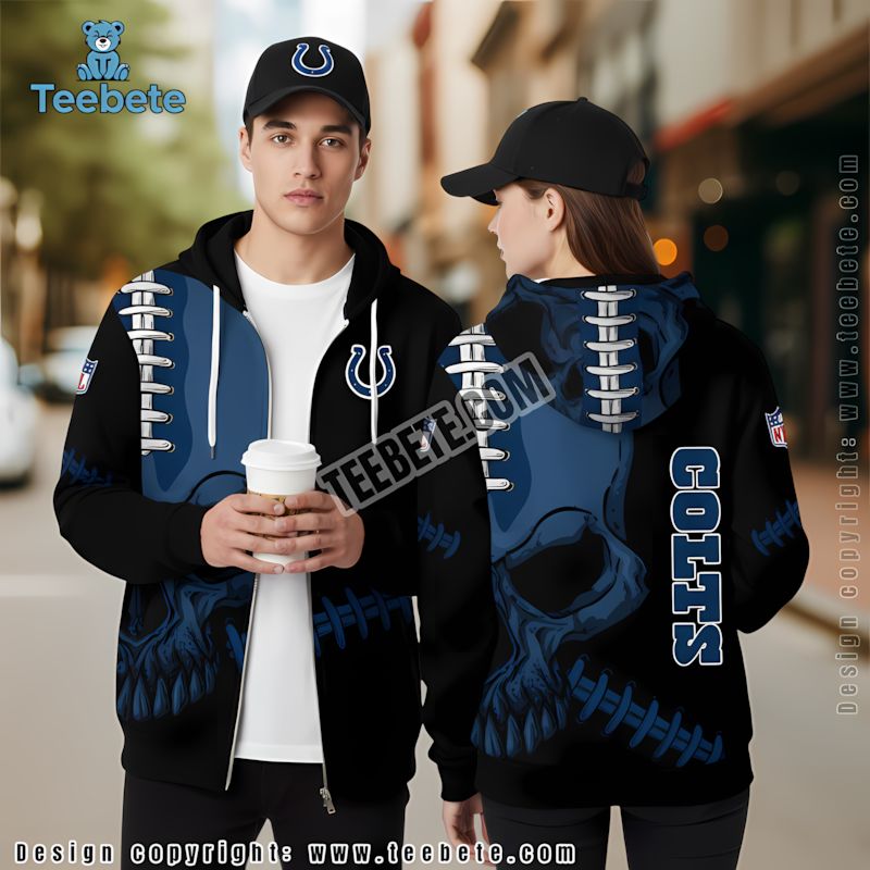 Indianapolis Colts Skull 3D Hoodie Blue Black Youth