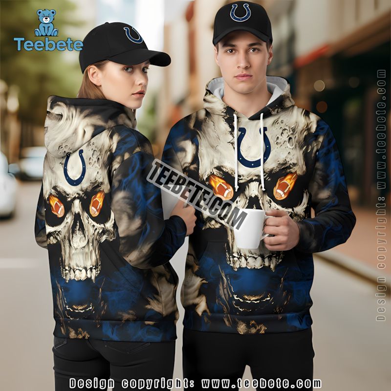 Indianapolis Colts Skull 3D Hoodie Blue Grey Boys