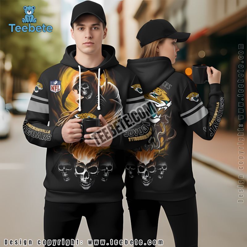 Jacksonville Jaguars Skull 3D Hoodie Black Yellow Mens