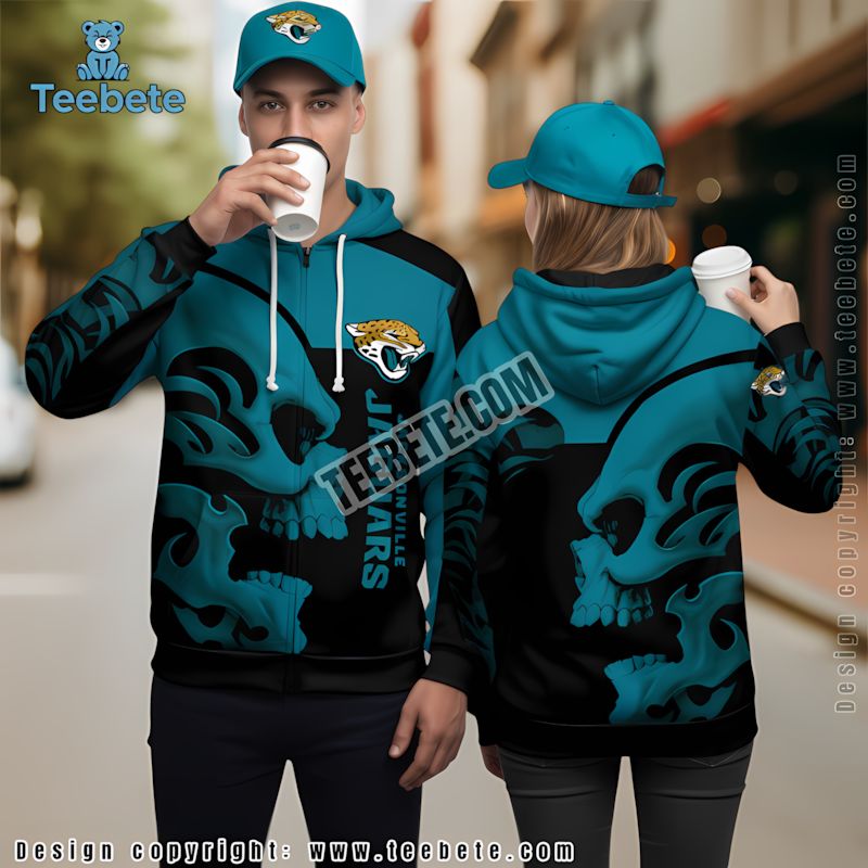 Jacksonville Jaguars Skull 3D Hoodie Grey Black Unisex Jacksonville Jaguars Skull 3D Hoodie Grey Black Unisex