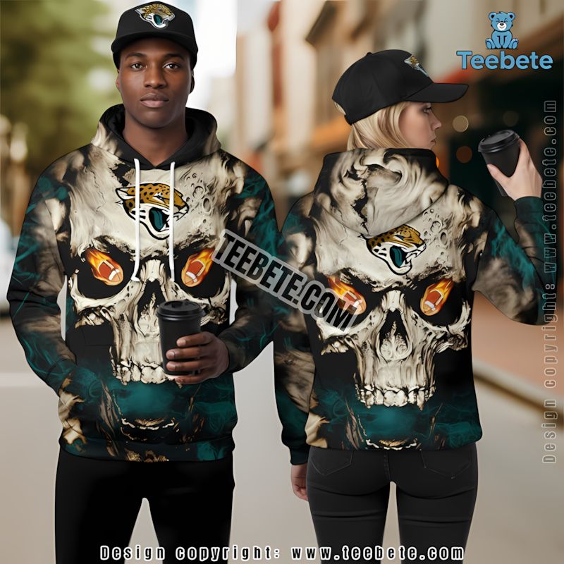 Jacksonville Jaguars Skull 3D Hoodie Grey Black Unisex