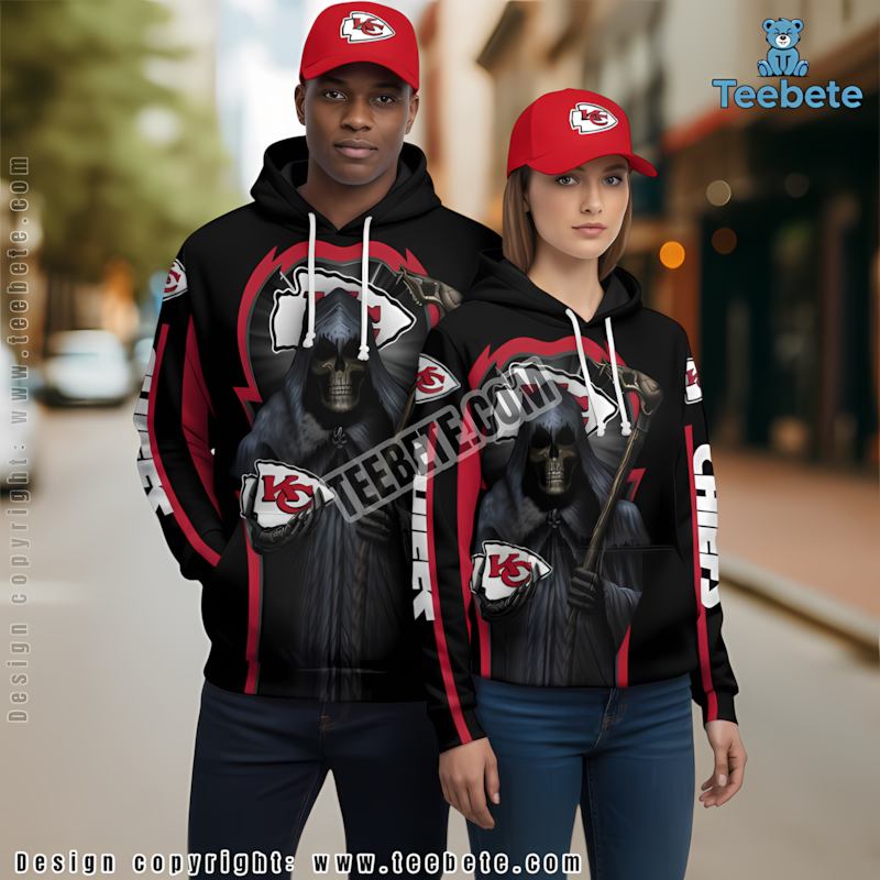 Kansas City Chiefs Skull 3D Zip Up Hoodie Red Black