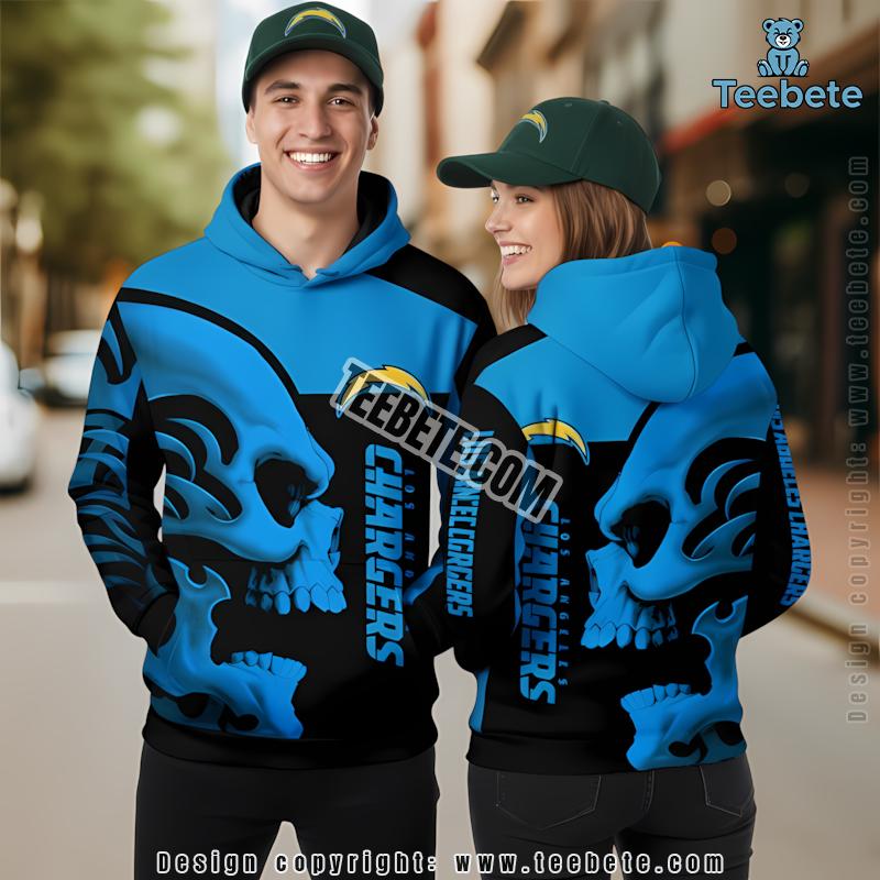 Los Angeles Chargers Skull 3D Hoodie Black Blue Unisex