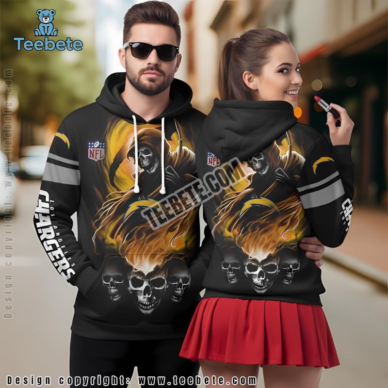 Los Angeles Chargers Skull 3D Hoodie Black Yellow For Sale