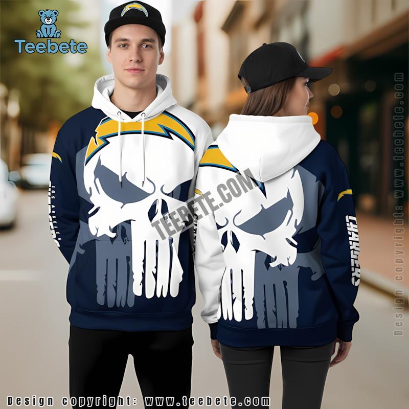Los Angeles Chargers Skull Unleash 3D Hoodie Black Blue For Sale