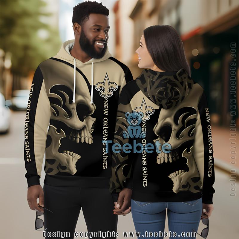 New Orleans Saints Skull 3D Hoodie Yellow Black Mens