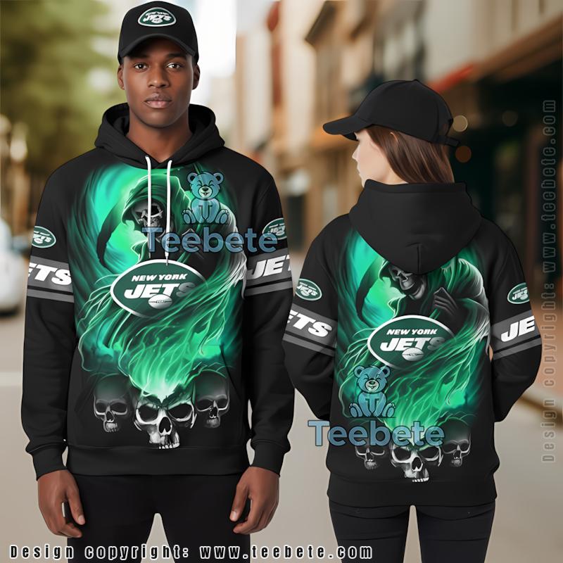New York Jets Skull 3D Hoodie Black Green For Sale