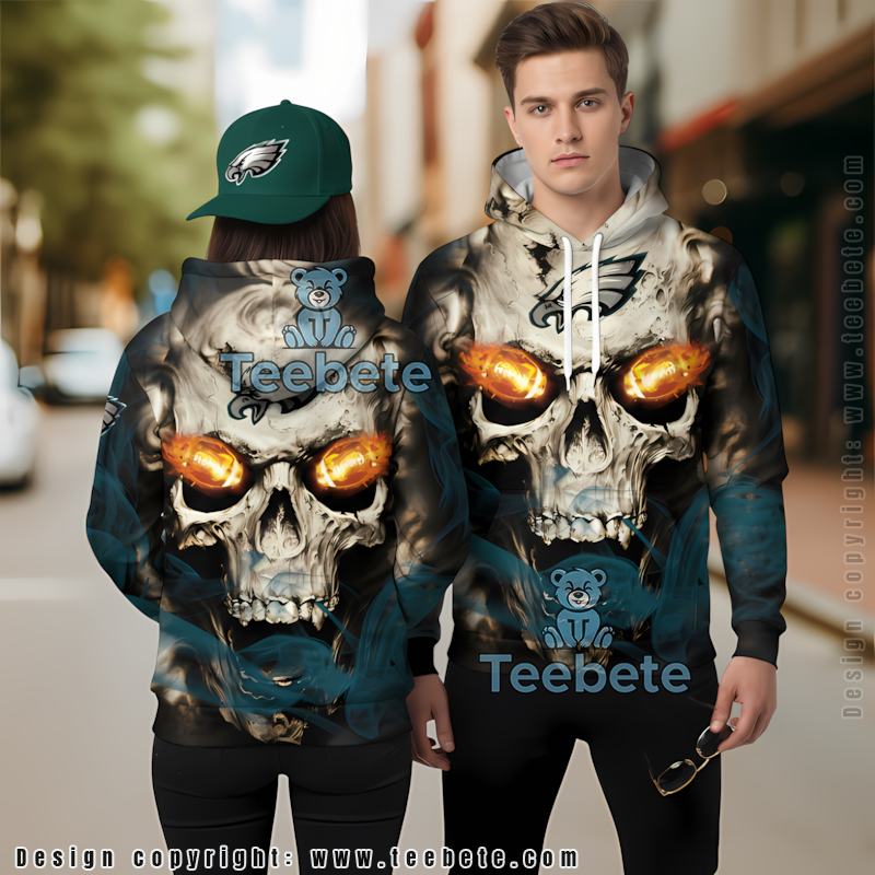 Philadelphia Eagles Skull 3D Hoodie Black Grey