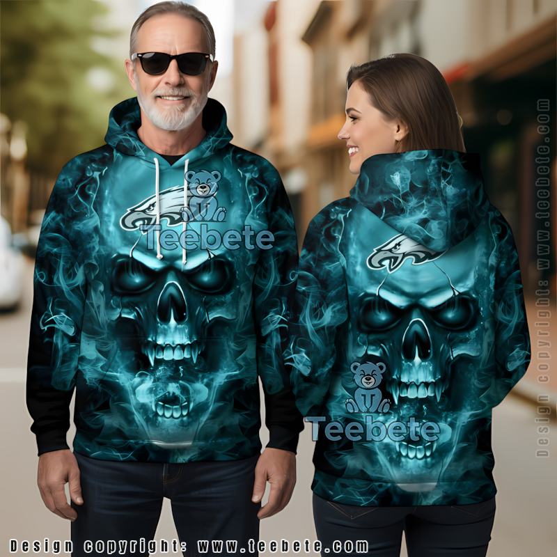 Philadelphia Eagles Skull 3D Hoodie Blue Black