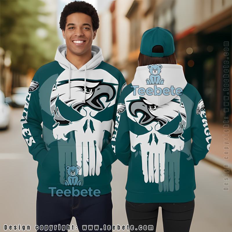 Philadelphia Eagles Skull 3D Hoodie Blue White