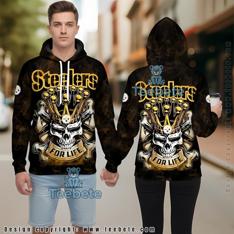 Pittsburgh Steelers Skull 3D Women Hoodie Yellow Black
