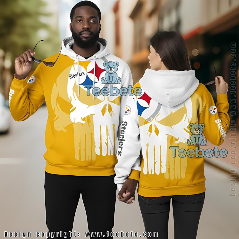 Pittsburgh Steelers Skull 3D Hoodie Yellow White Dad Mom