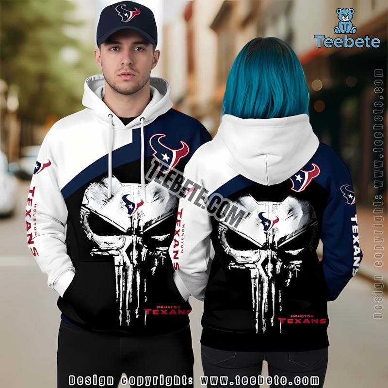 Skull Punisher Houston Texans 3D Hoodie Graphic Black Blue Mens