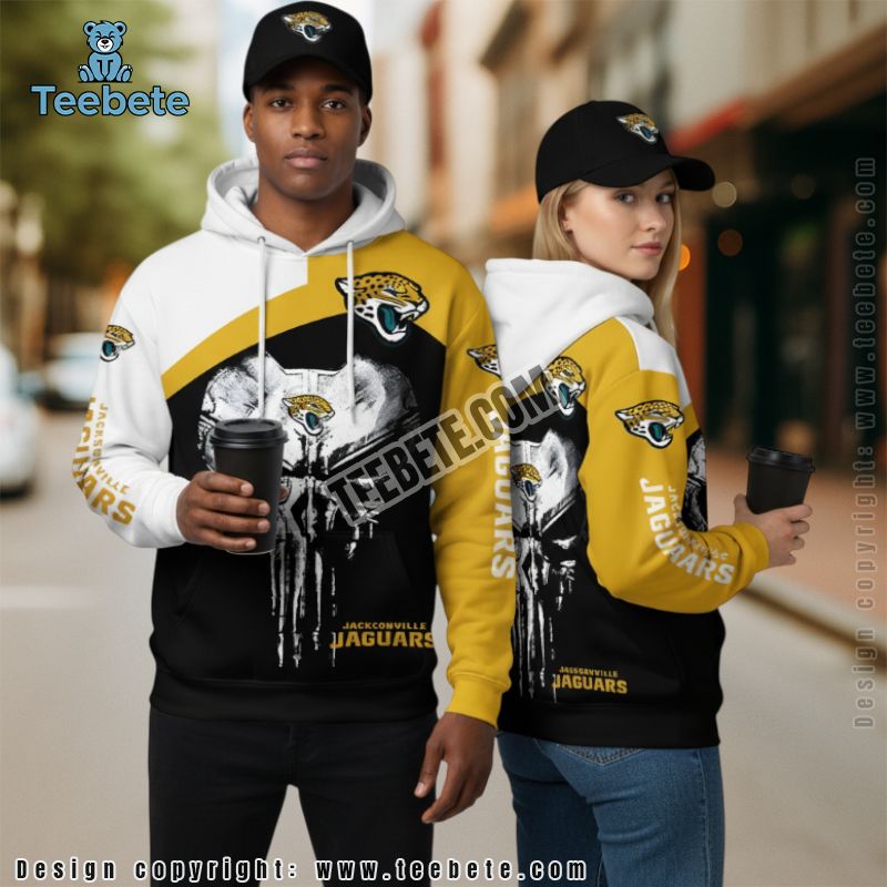 Jacksonville Jaguars Punisher Skull 3D Hoodie Yellow Black Unisex