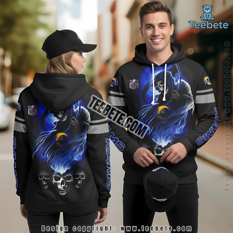Skull Score Los Angeles Rams 3D Hoodie Black Blue For Sale
