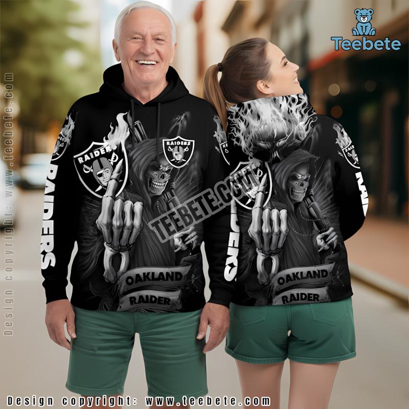 Las Vegas Raiders Skull Unleash 3D Hoodie Grey White Mens Graphic