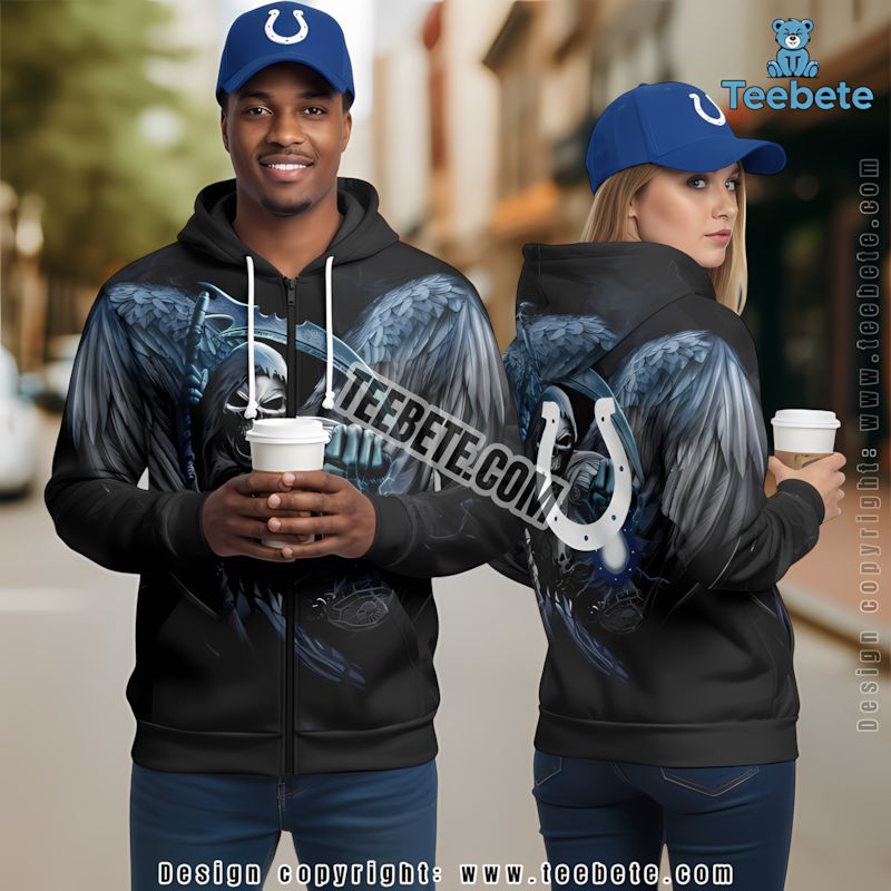 Indianapolis Colts Skull Spread Wings 3D Hoodie Black Youth