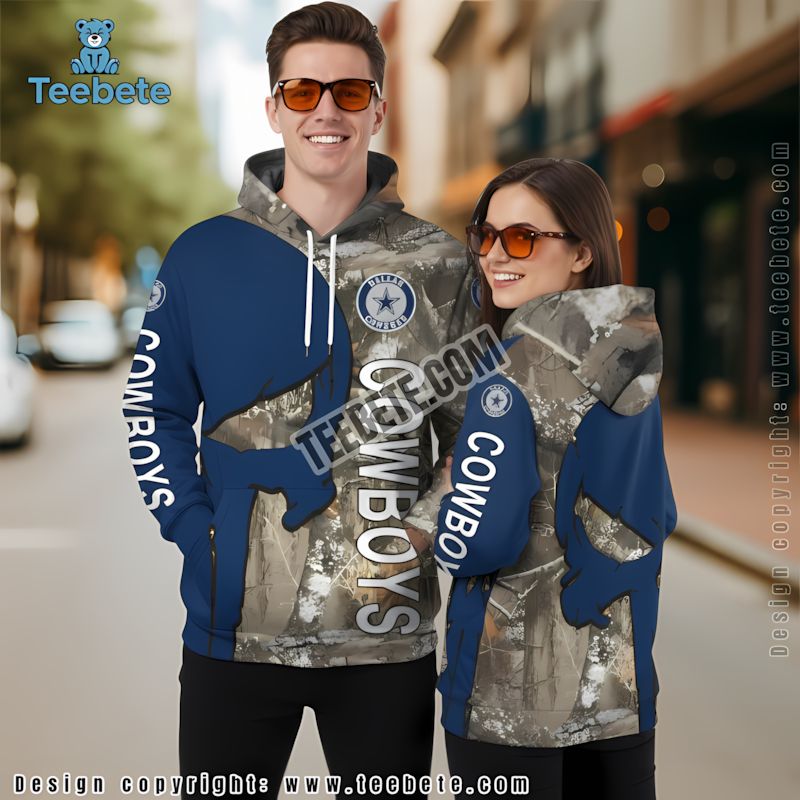 Dallas Cowboys Skull Tree Camo 3D Hoodie Zipper Grey Blue