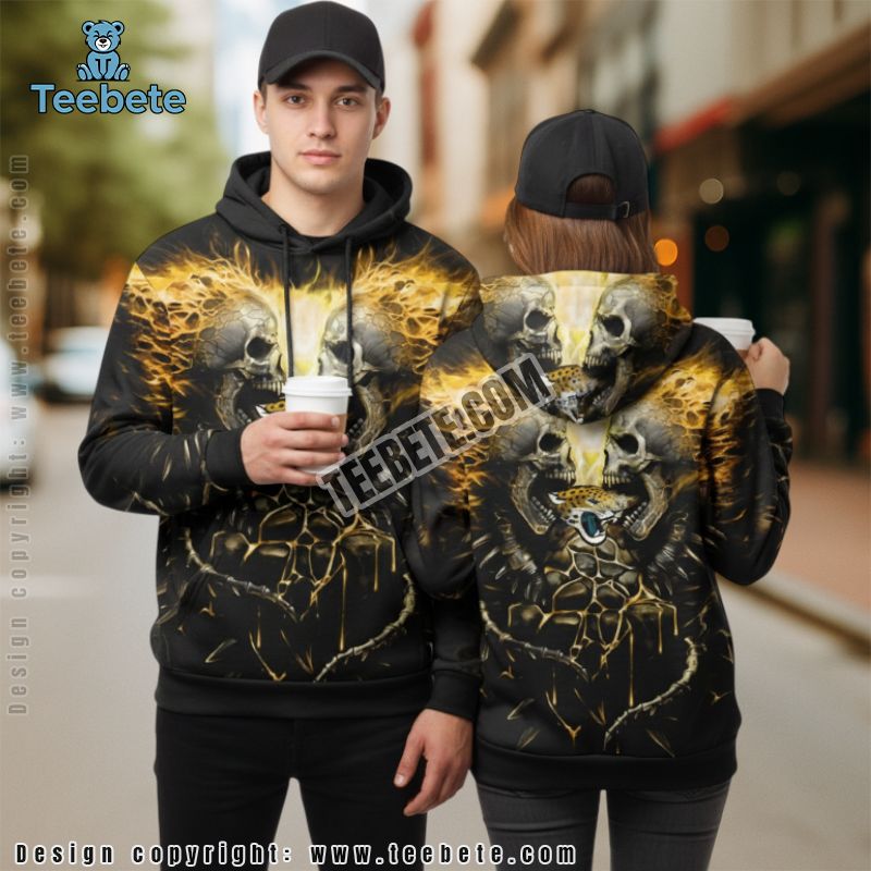 Jacksonville Jaguars Skull Uprising 3D Hoodie Black Pullover