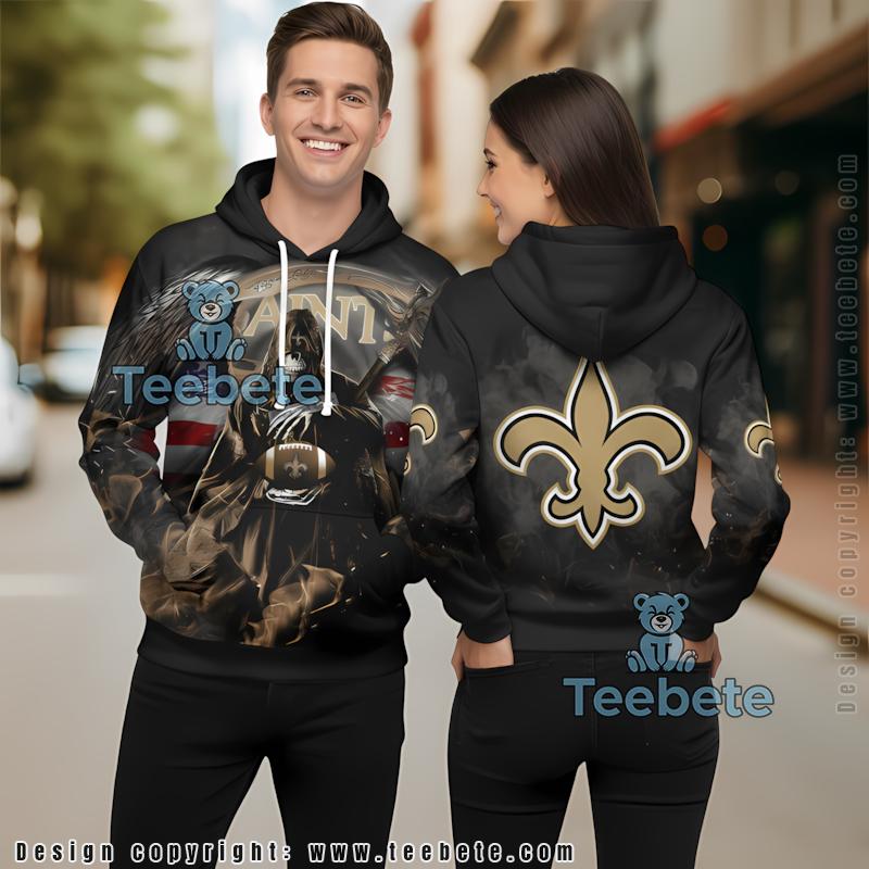 New Orleans Saints Skull 3D Hoodie Yellow Black Mens