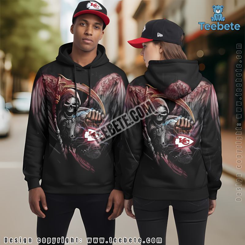 Kansas City Chiefs Skull Wings 3D Hoodie Red Black Unisex