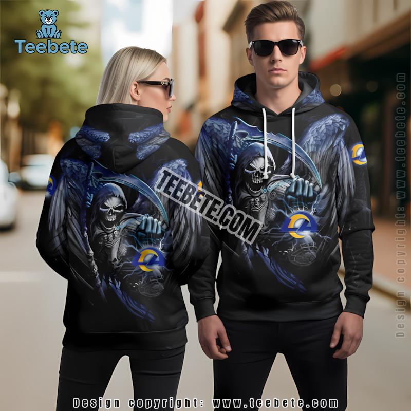Skull Wings Los Angeles Rams 3D Hoodie Black Blue For Sale