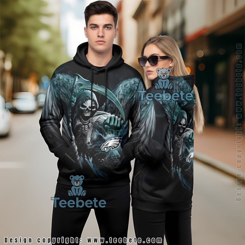 Philadelphia Eagles Skull Wings 3D Hoodie Black