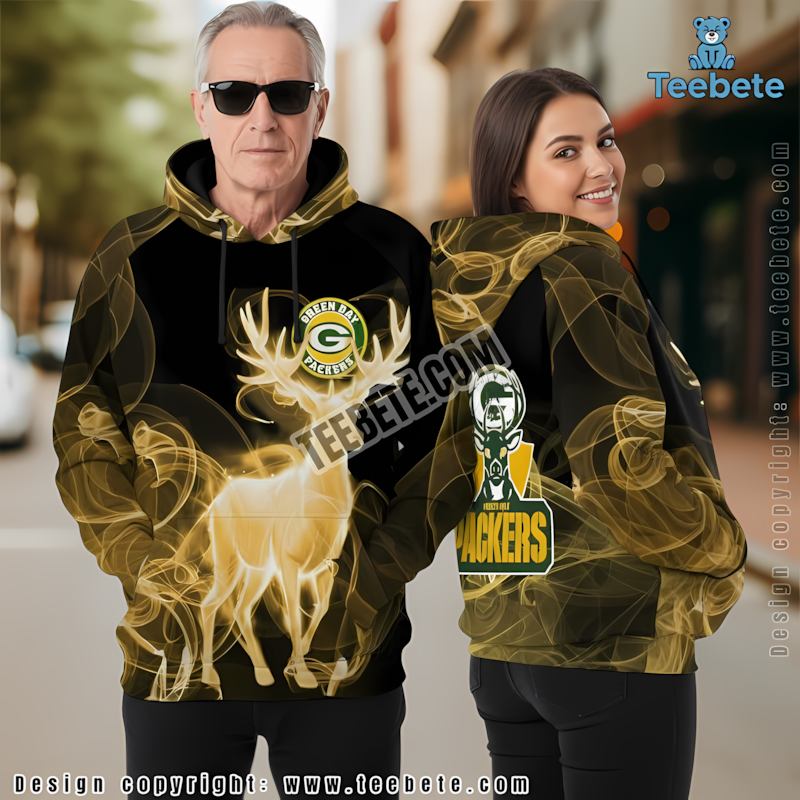 Green Bay Packers Smoke Deer 3D Hoodie Yellow Black Printed
