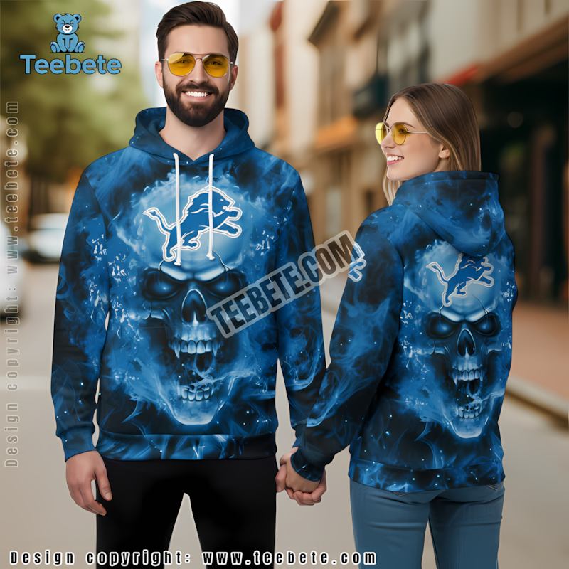Smoke Skull Detroit Lions 3D Hoodie Blue Printed