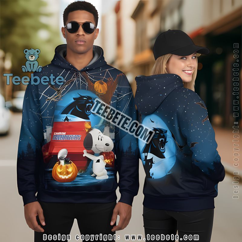 Carolina Panthers Snoopy Pumpkin Halloween 3D Hoodie Zipper Blue