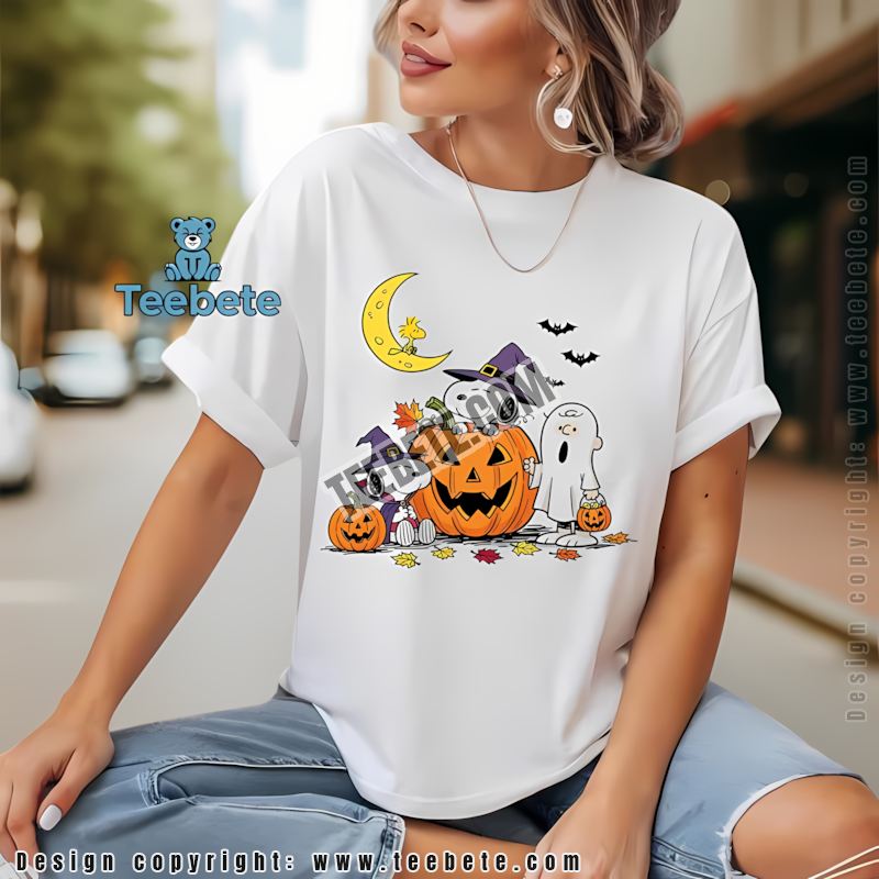 Snoopy Halloween Pumpkin Ghost Shirt Woodstock Moon Bats Peanuts
