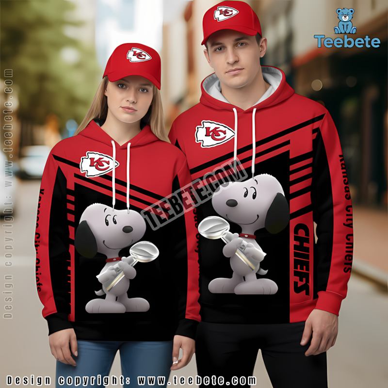 Kansas City Chiefs Snoopy 3D Hoodie Red Black Printing