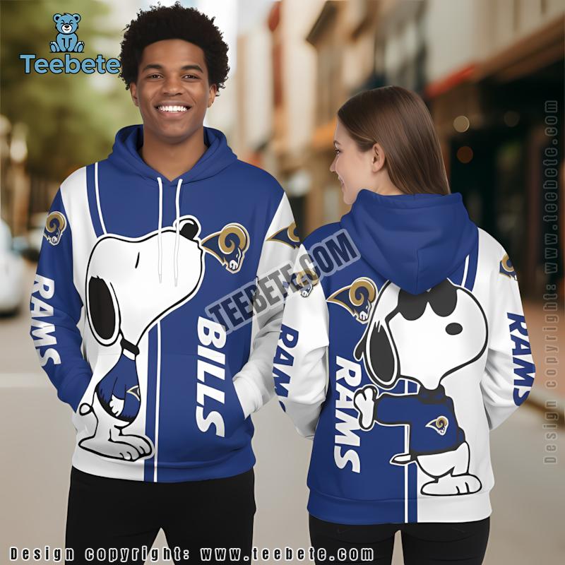 Snoopy Los Angeles Rams 3D Zip Up Hoodie White Blue