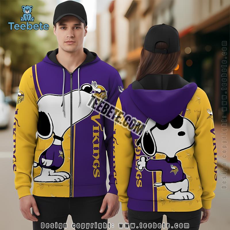 Snoopy Minnesota Vikings 3D Hoodie Purple Yellow Youth