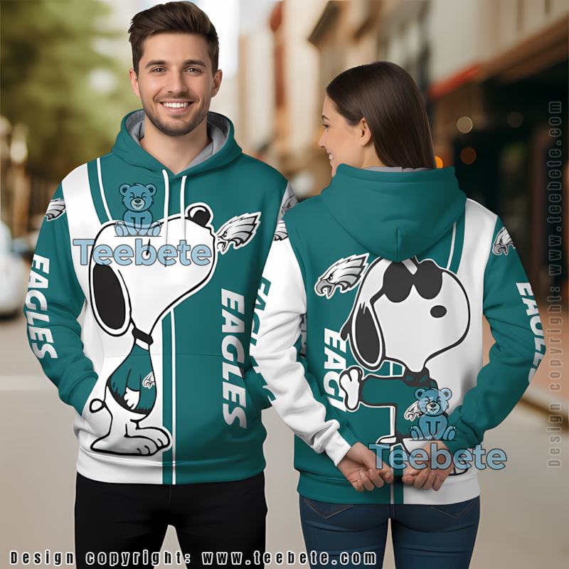Philadelphia Eagles Snoopy 3D Zip Up Hoodie White Blue