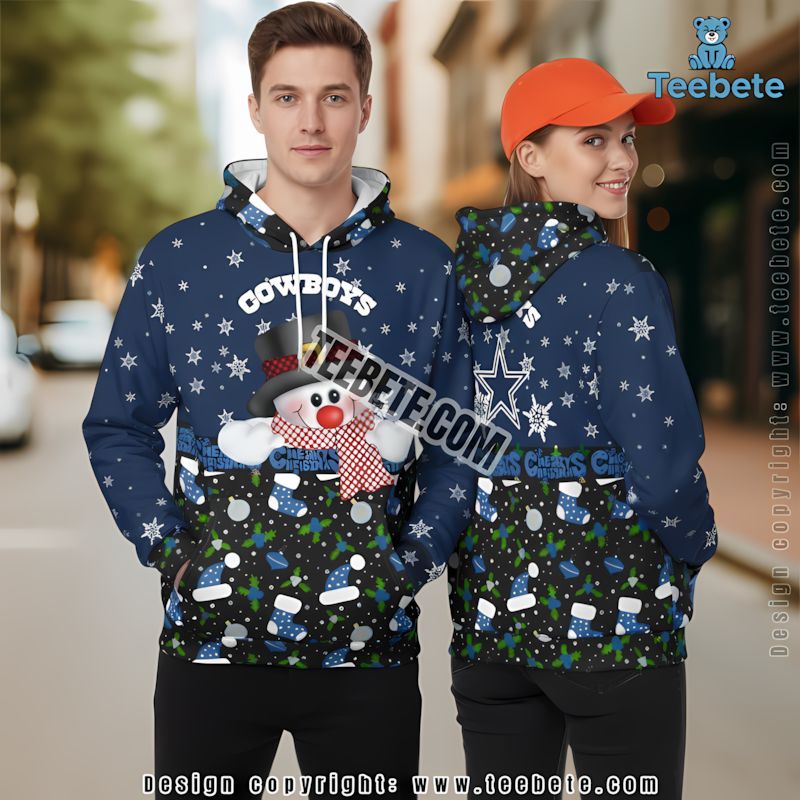 Dallas Cowboys Snowman Christmas 3D Hoodie Mens Graphic Blue