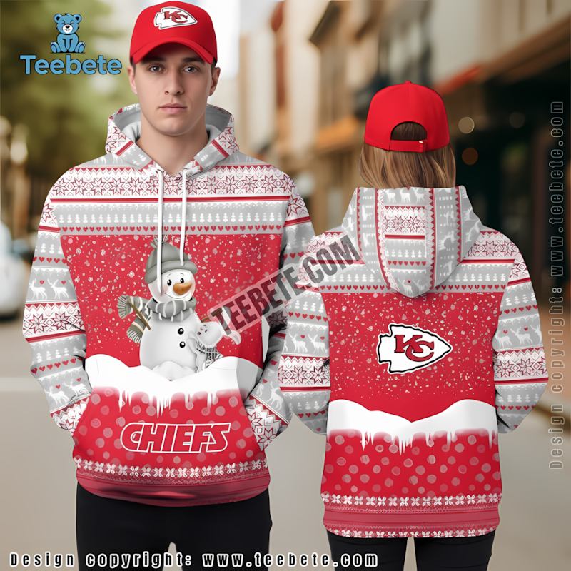 Kansas City Chiefs Snowman Christmas 3D Hoodie White Red Printed