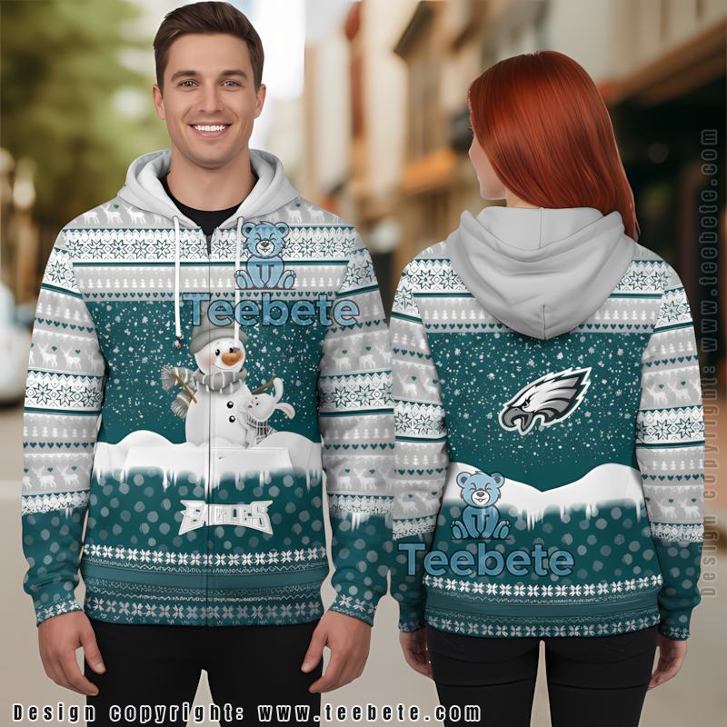 Philadelphia Eagles Snowman Christmas 3D Hoodie White