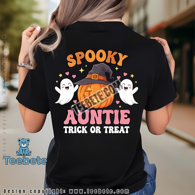 Spooky Auntie Halloween Pumpkin Witch Ghosts Trick Or Treat Shirt