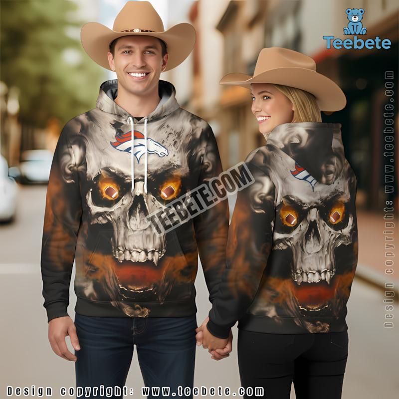Denver Broncos Spooky Skull Fire 3D Hoodie Black Novelty