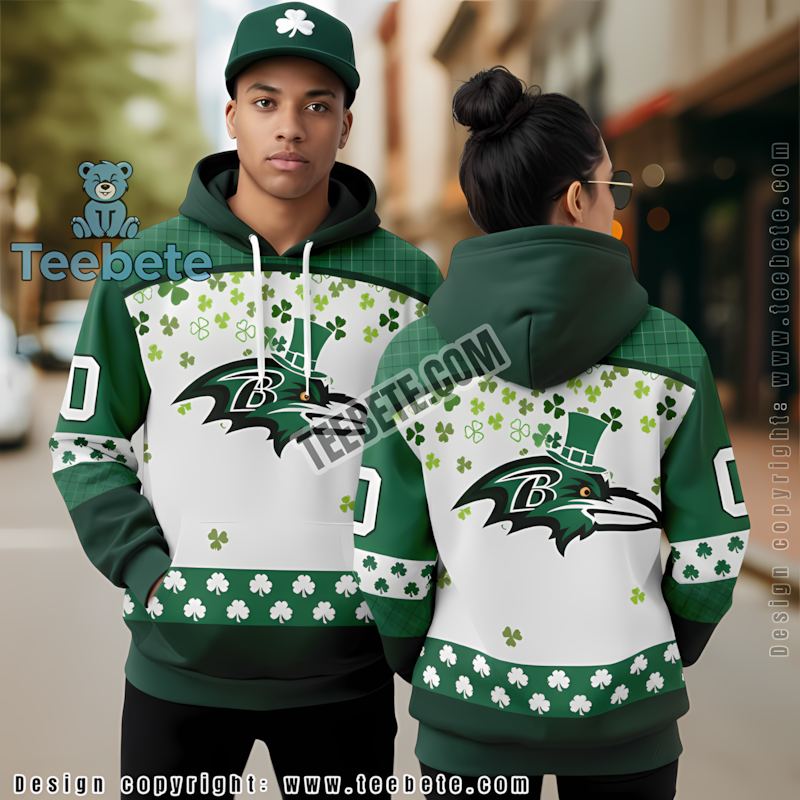 Baltimore Ravens St Patrick Day 3D Hoodie Mens White Green