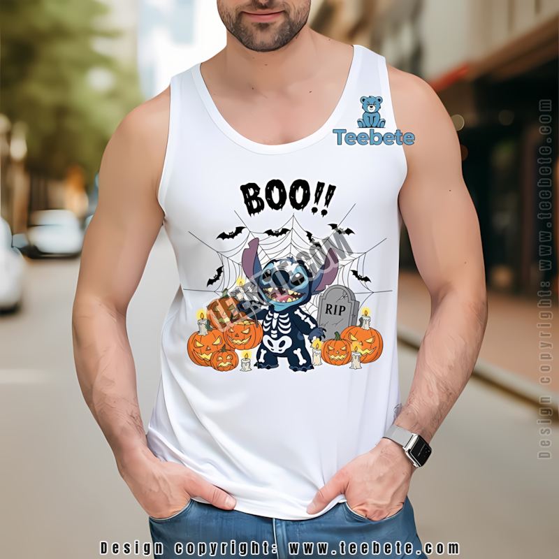 Stitch Skeleton Costume Pumpkin Graveyard Halloween Tanktop Stitch Skeleton Costume Pumpkin Graveyard Halloween Tanktop